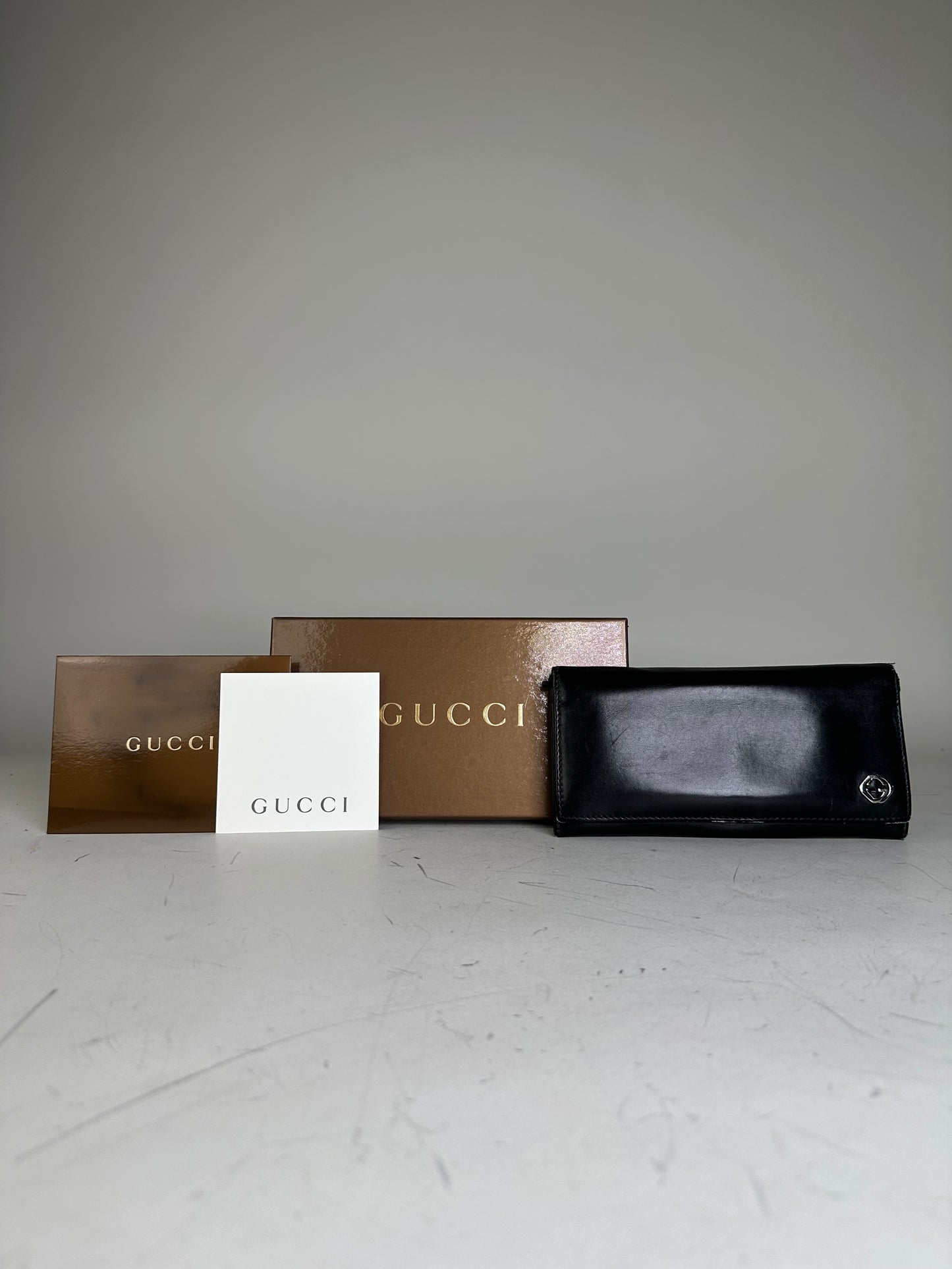 Vintage Gucci Leather Wallet Black Silver