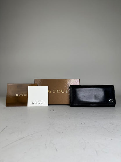 Vintage Gucci Leather Wallet Black Silver