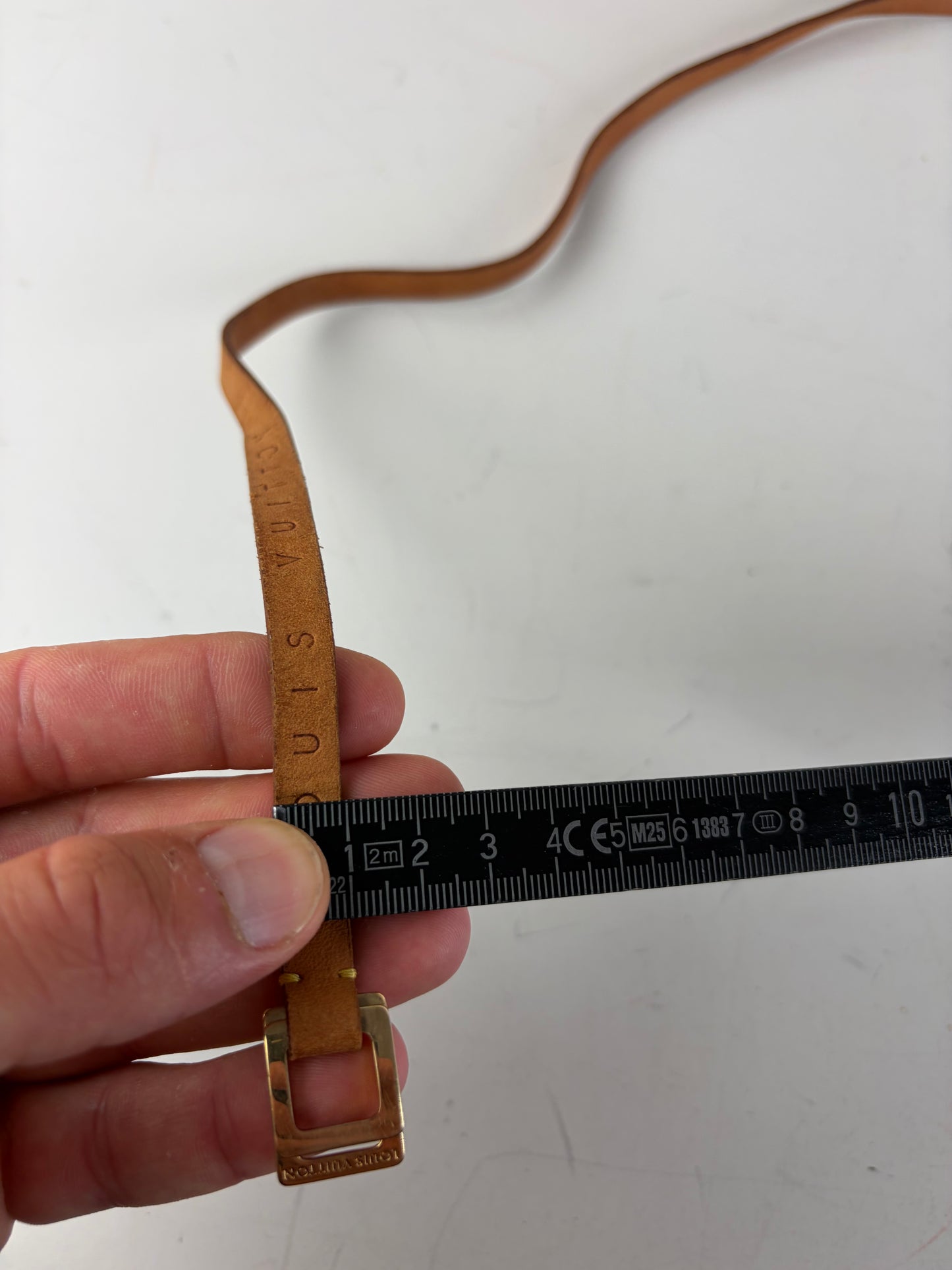 Vintage Louis Vuitton Leather Logo Belt Tan Gold