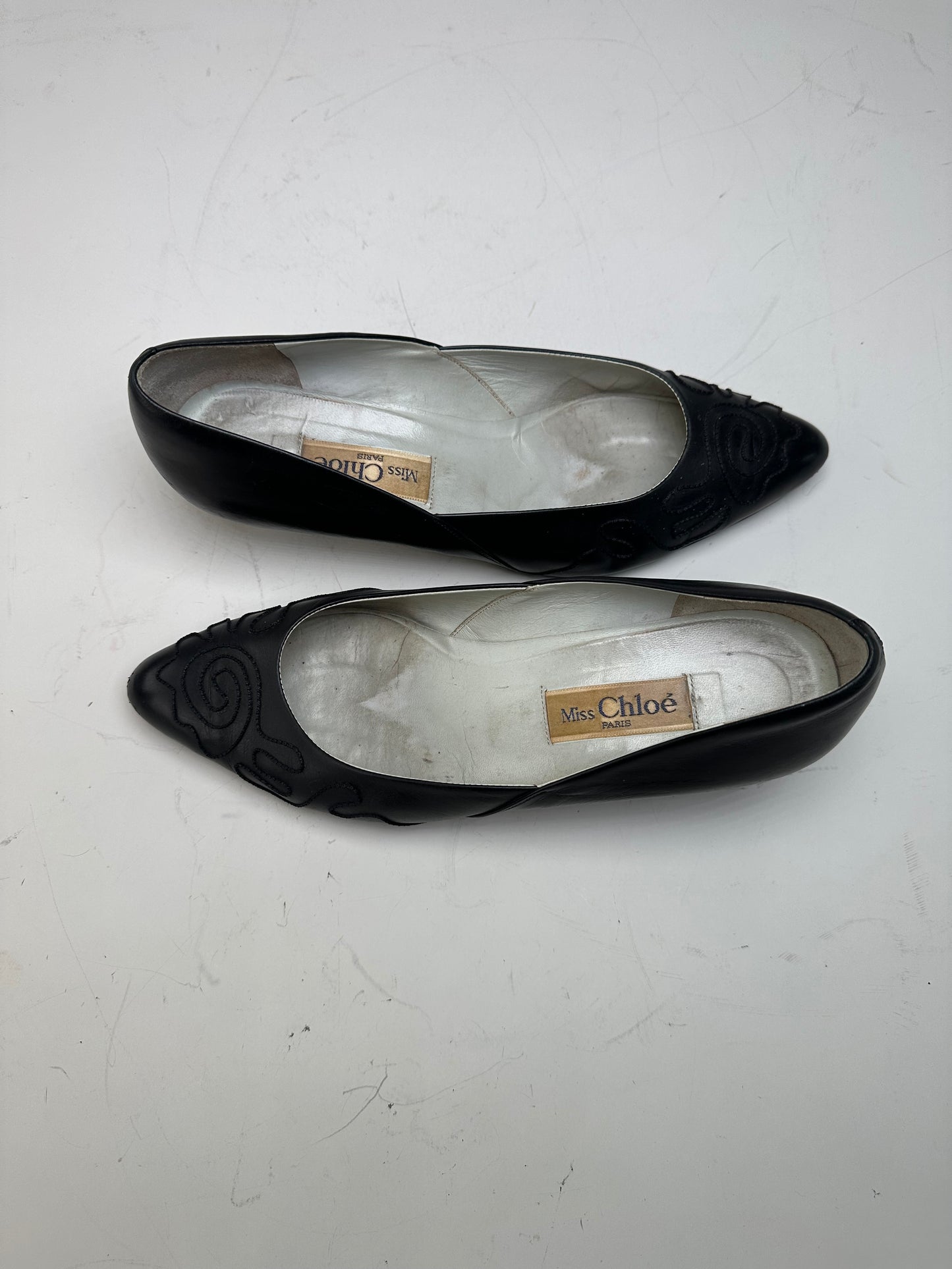 Vintage Chloe Leather Fabric Detail Heels Black Silver EU36.5