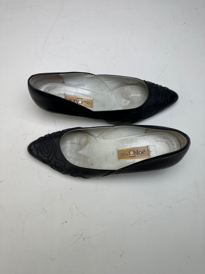 Vintage Chloe Leather Fabric Detail Heels Black Silver EU36.5