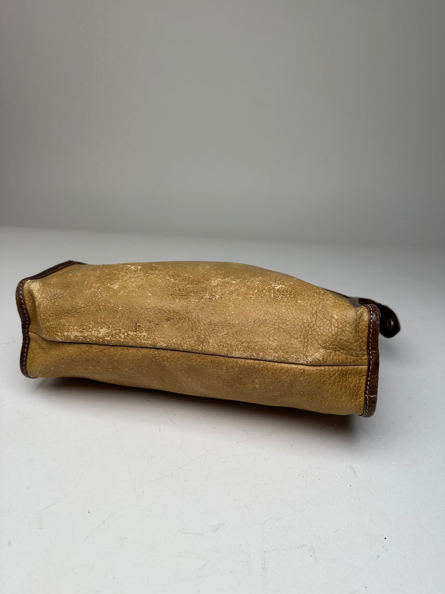Vintage Loewe Camel Leather Suede Anagram Clutch