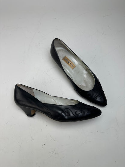 Vintage Chloe Leather Fabric Detail Heels Black Silver EU36.5