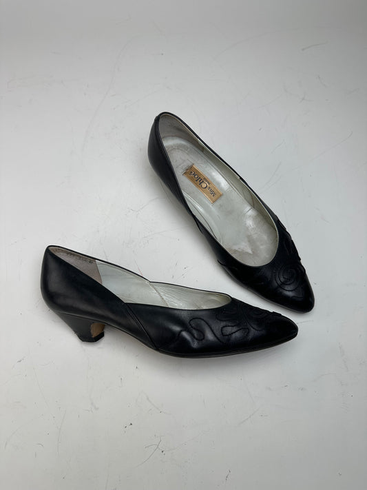 Vintage Chloe Leather Fabric Detail Heels Black Silver EU36.5