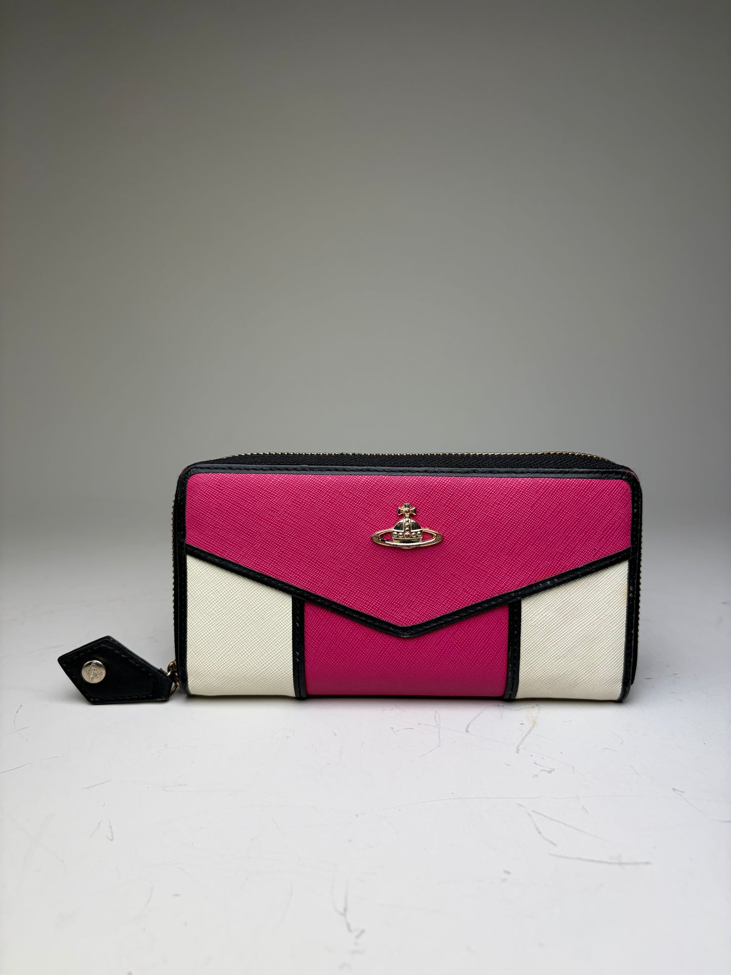 Vintage Vivienne Westwood Textured Leather Wallet Pink White Gold