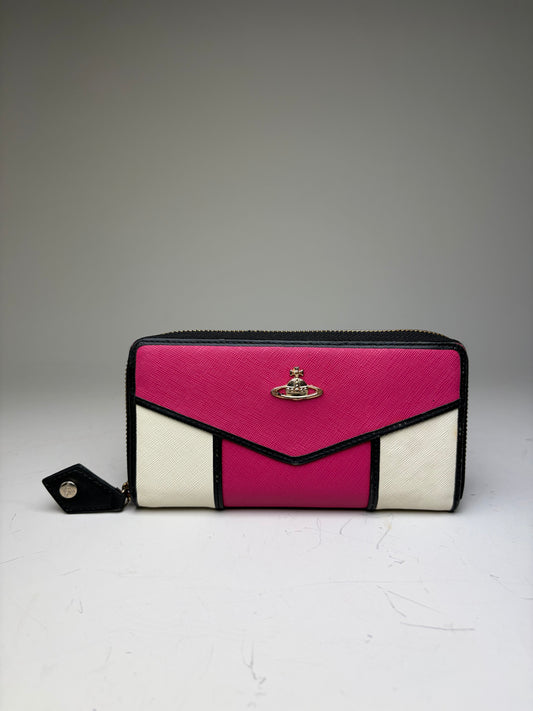 Vintage Vivienne Westwood Textured Leather Wallet Pink White Gold