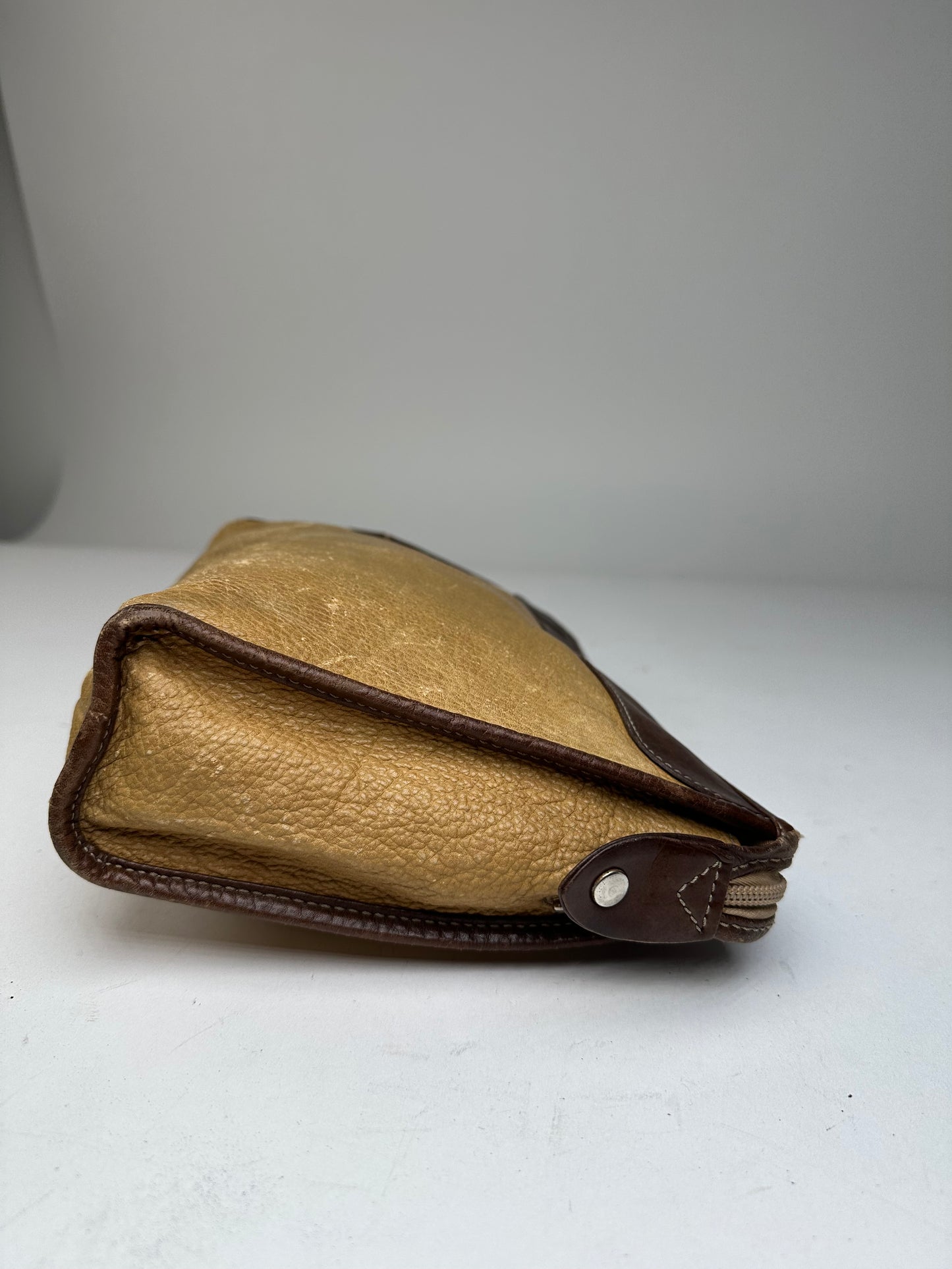 Vintage Loewe Camel Leather Suede Anagram Clutch