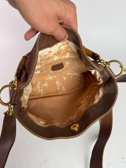 Sac vintage Gucci Bamboo 2Way en cuir marron