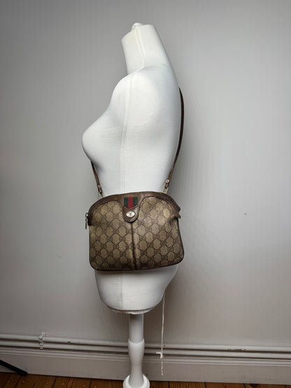 Vintage Gucci Monogram Leather Bag Brown Grey