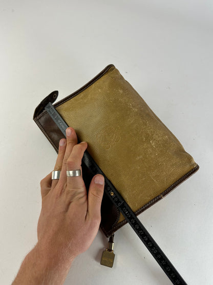 Vintage Loewe Camel Leather Suede Anagram Clutch