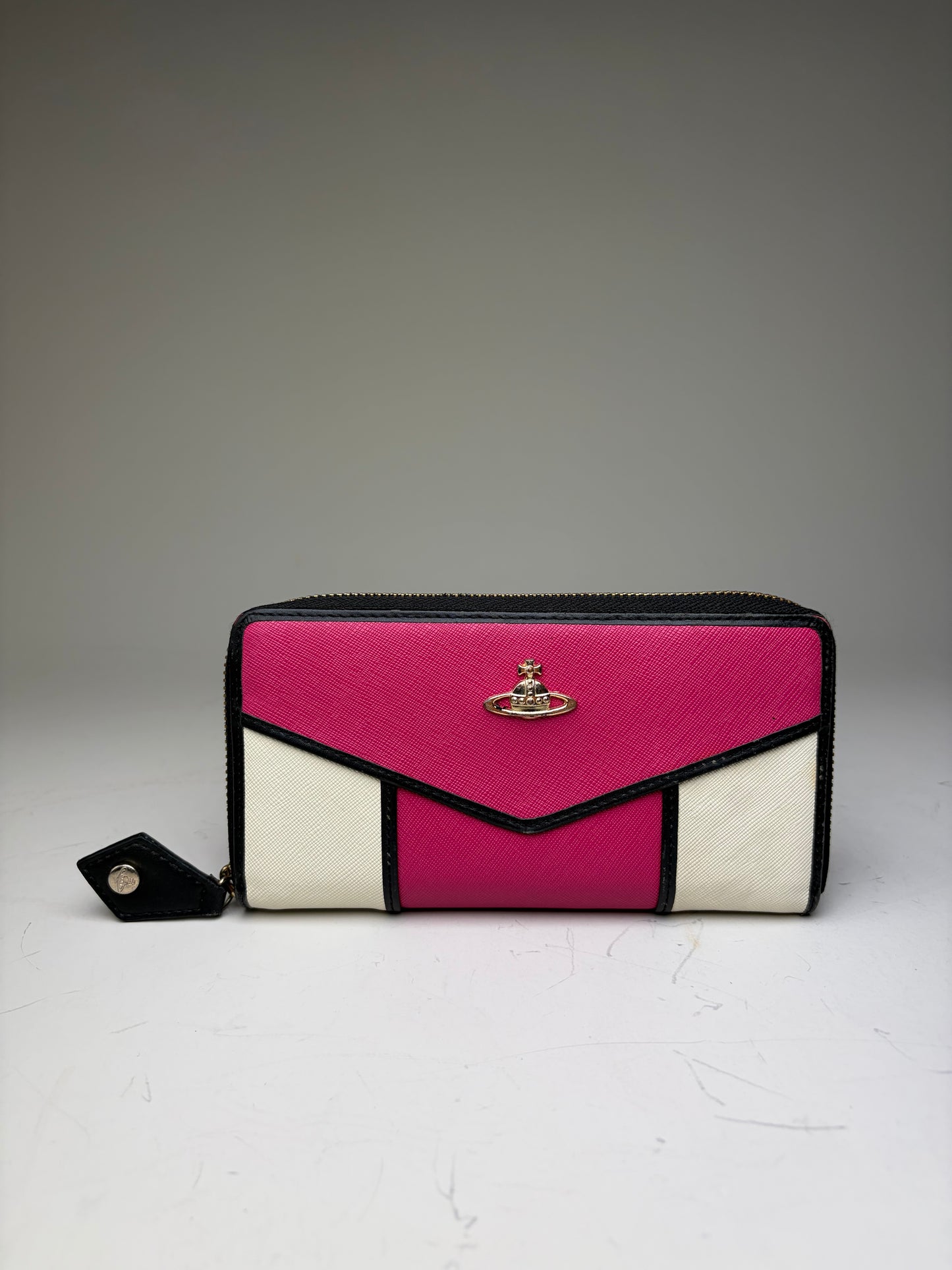 Vintage Vivienne Westwood Textured Leather Wallet Pink White Gold