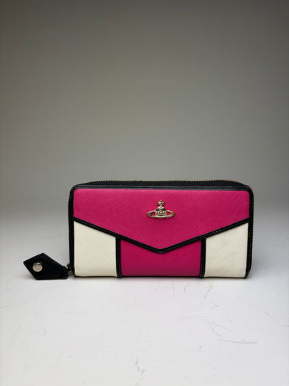 Vintage Vivienne Westwood Textured Leather Wallet Pink White Gold