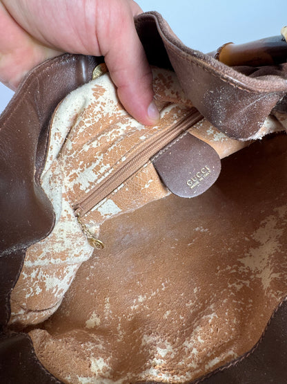 Sac vintage Gucci Bamboo 2Way en cuir marron