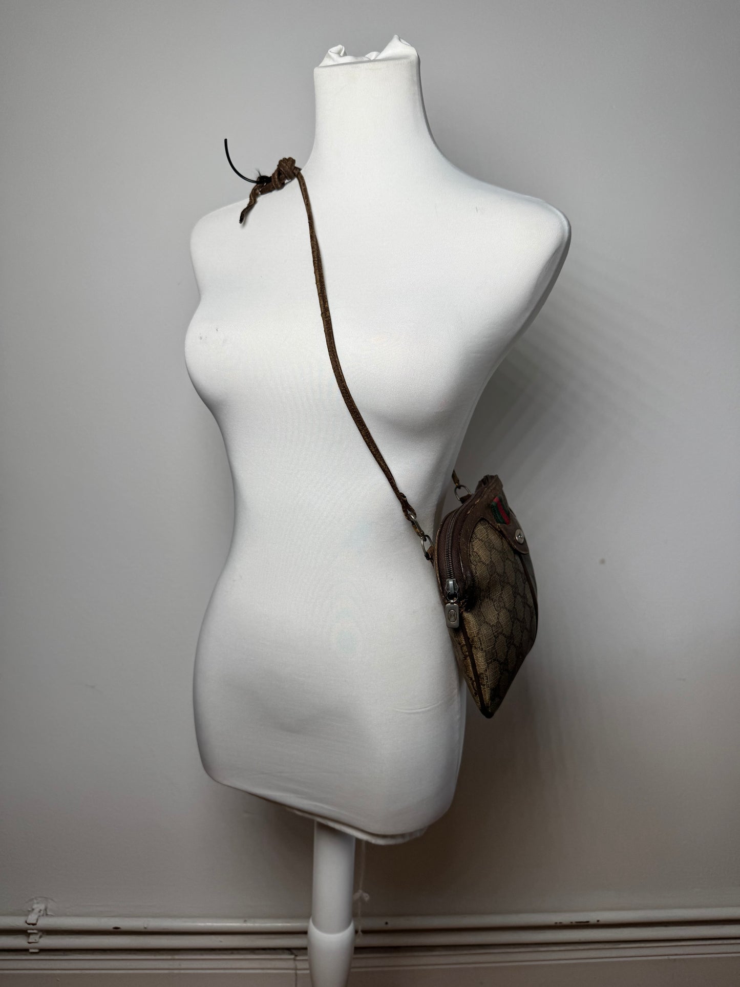 Vintage Gucci Monogram Leather Bag Brown Grey