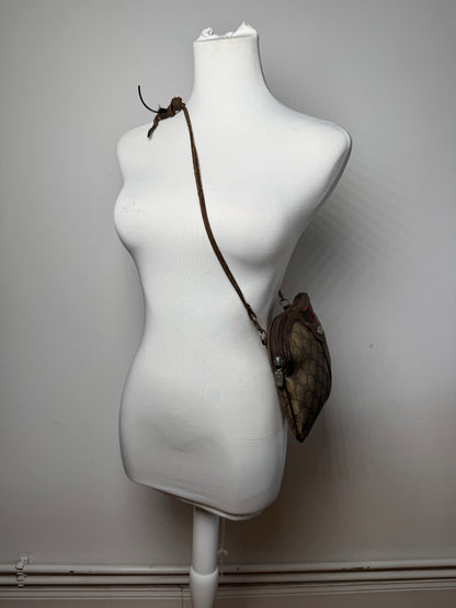 Vintage Gucci Monogram Leather Bag Brown Grey