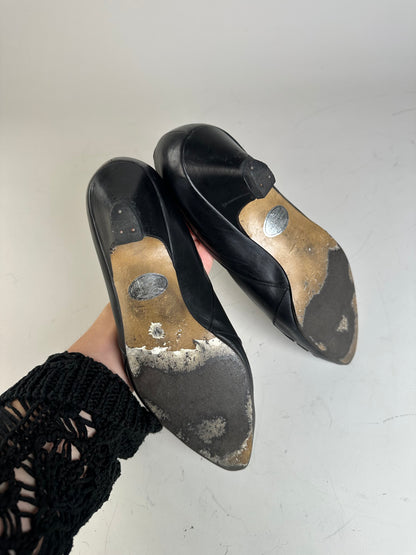 Vintage Chloe Leather Fabric Detail Heels Black Silver EU36.5