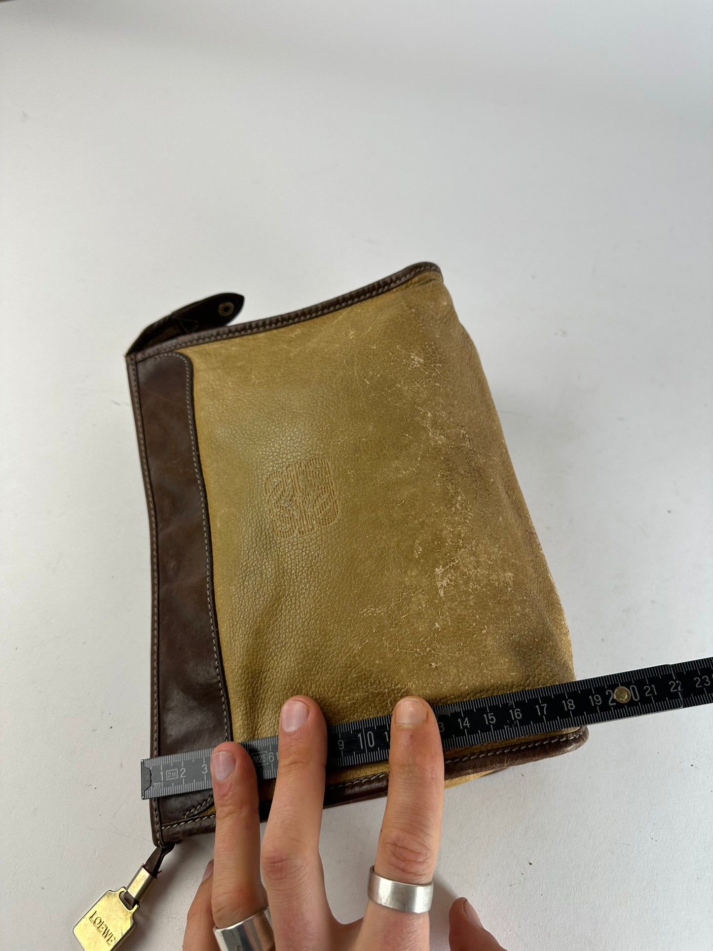 Vintage Loewe Camel Leather Suede Anagram Clutch