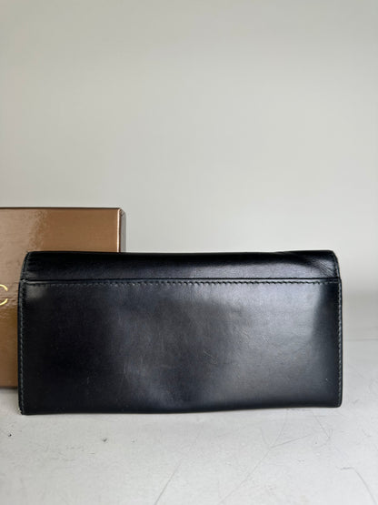 Vintage Gucci Leather Wallet Black Silver