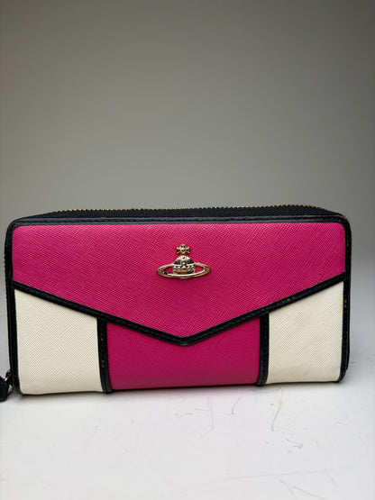 Vintage Vivienne Westwood Textured Leather Wallet Pink White Gold