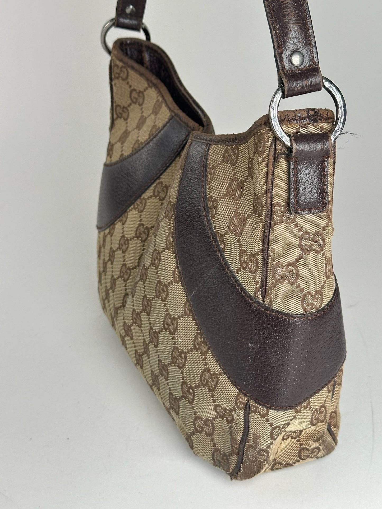 Vintage Gucci Canvas Mongram Handbag beige brown