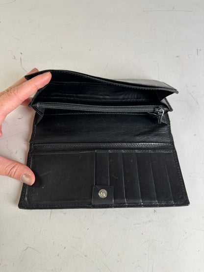 Vintage Gucci Leather Wallet Black Silver