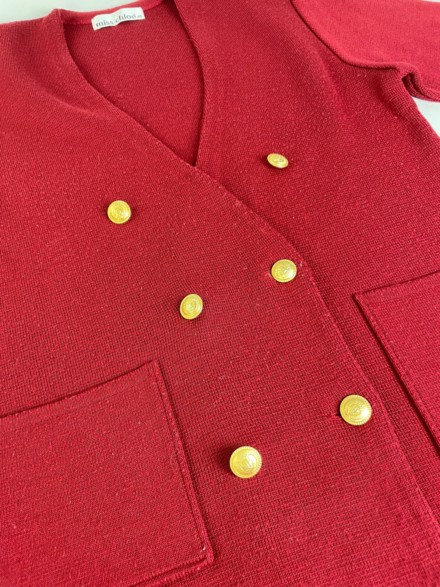Vintage Chloe Wool Blend Blazer Red Gold Buttons L