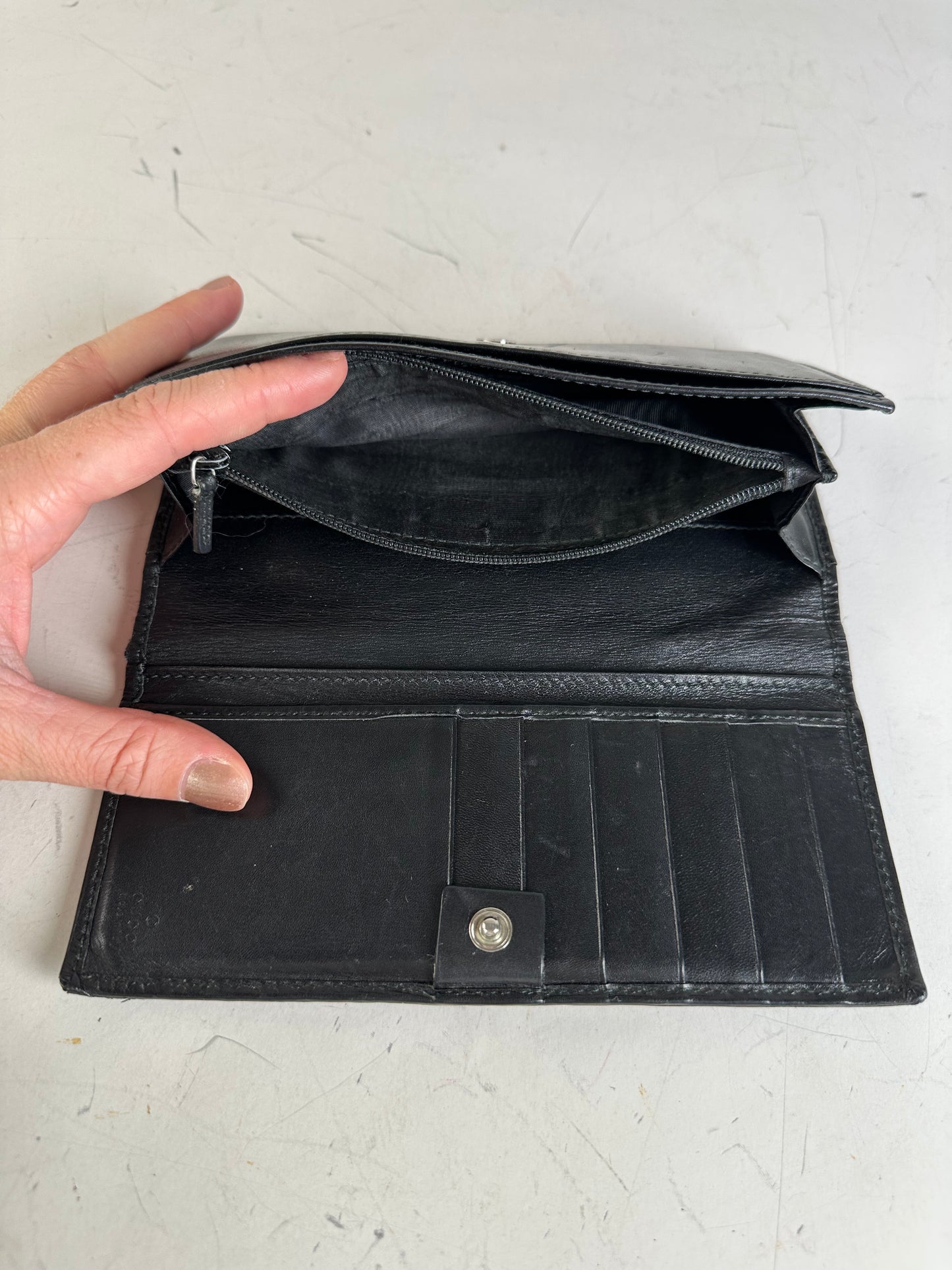 Vintage Gucci Leather Wallet Black Silver