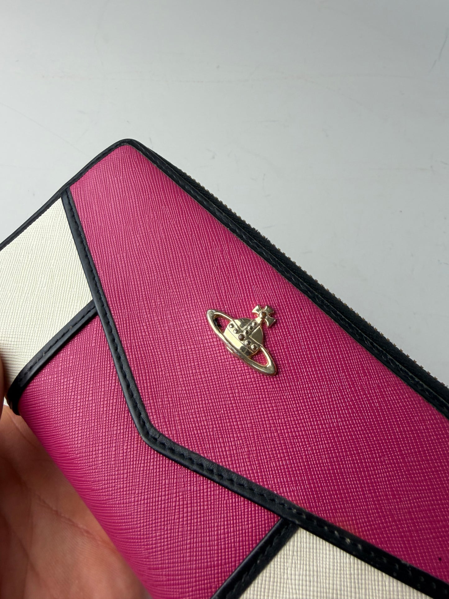 Vintage Vivienne Westwood Textured Leather Wallet Pink White Gold