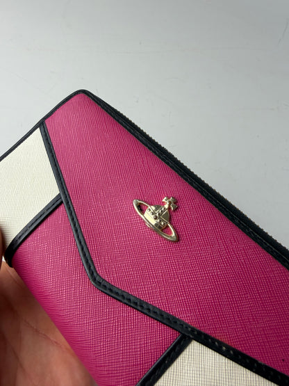 Vintage Vivienne Westwood Textured Leather Wallet Pink White Gold