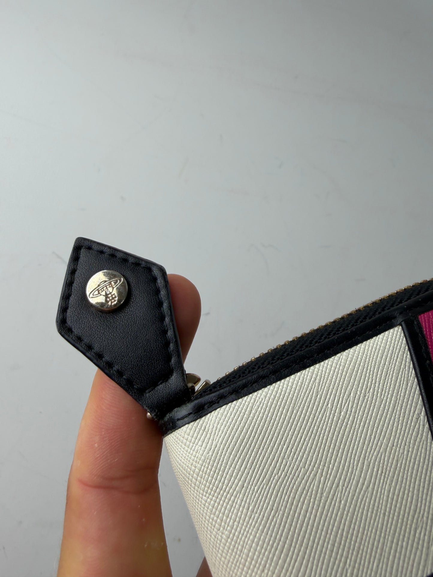 Vintage Vivienne Westwood Textured Leather Wallet Pink White Gold