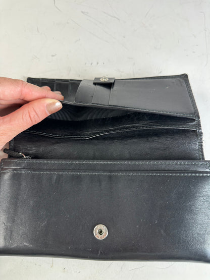 Vintage Gucci Leather Wallet Black Silver
