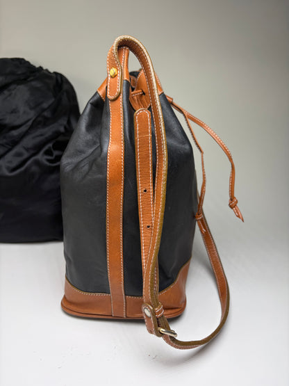 Vintage Yves Saint Laurent Monogram Leather Bucket Bag Black Tan