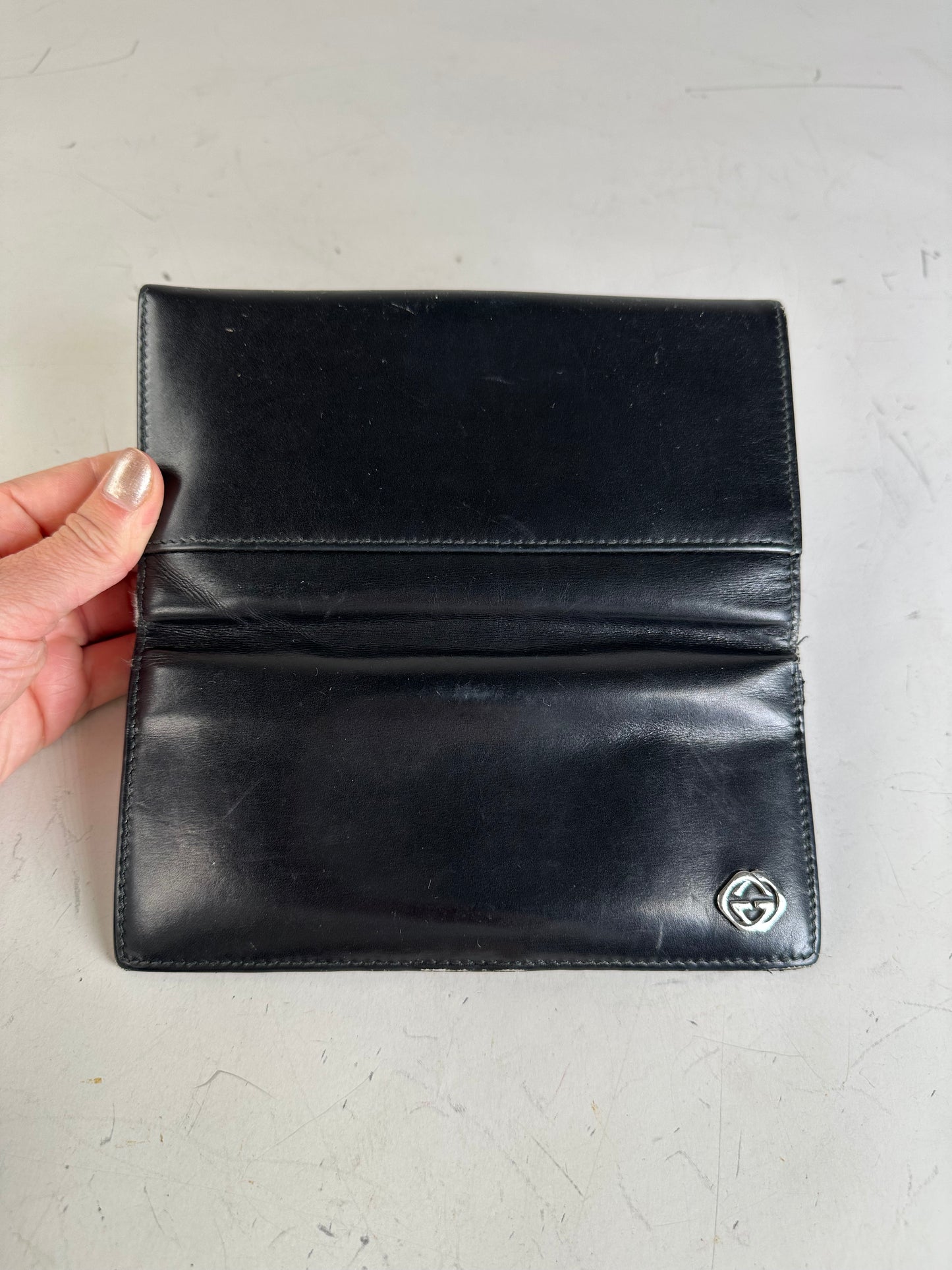 Vintage Gucci Leather Wallet Black Silver
