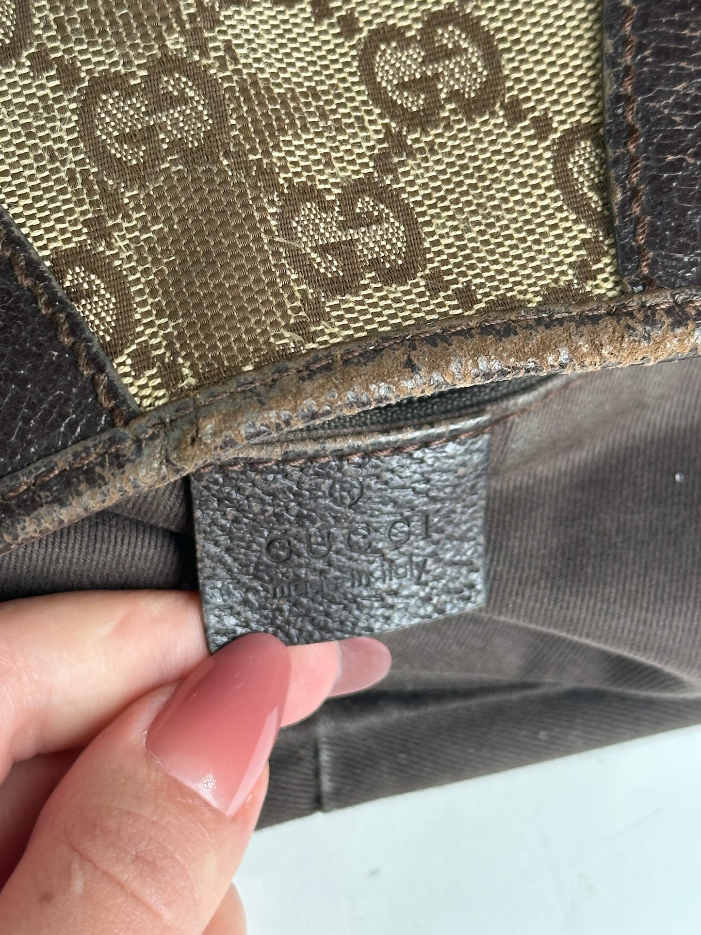 Vintage Gucci Canvas Mongram Handbag beige brown