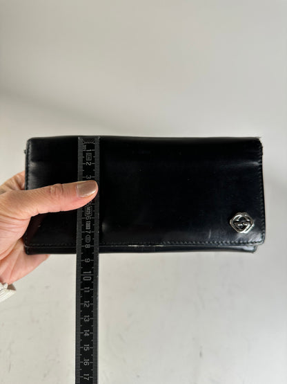 Vintage Gucci Leather Wallet Black Silver