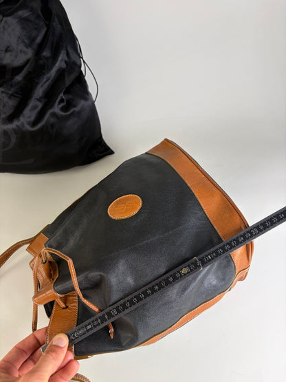 Vintage Yves Saint Laurent Monogram Leather Bucket Bag Black Tan