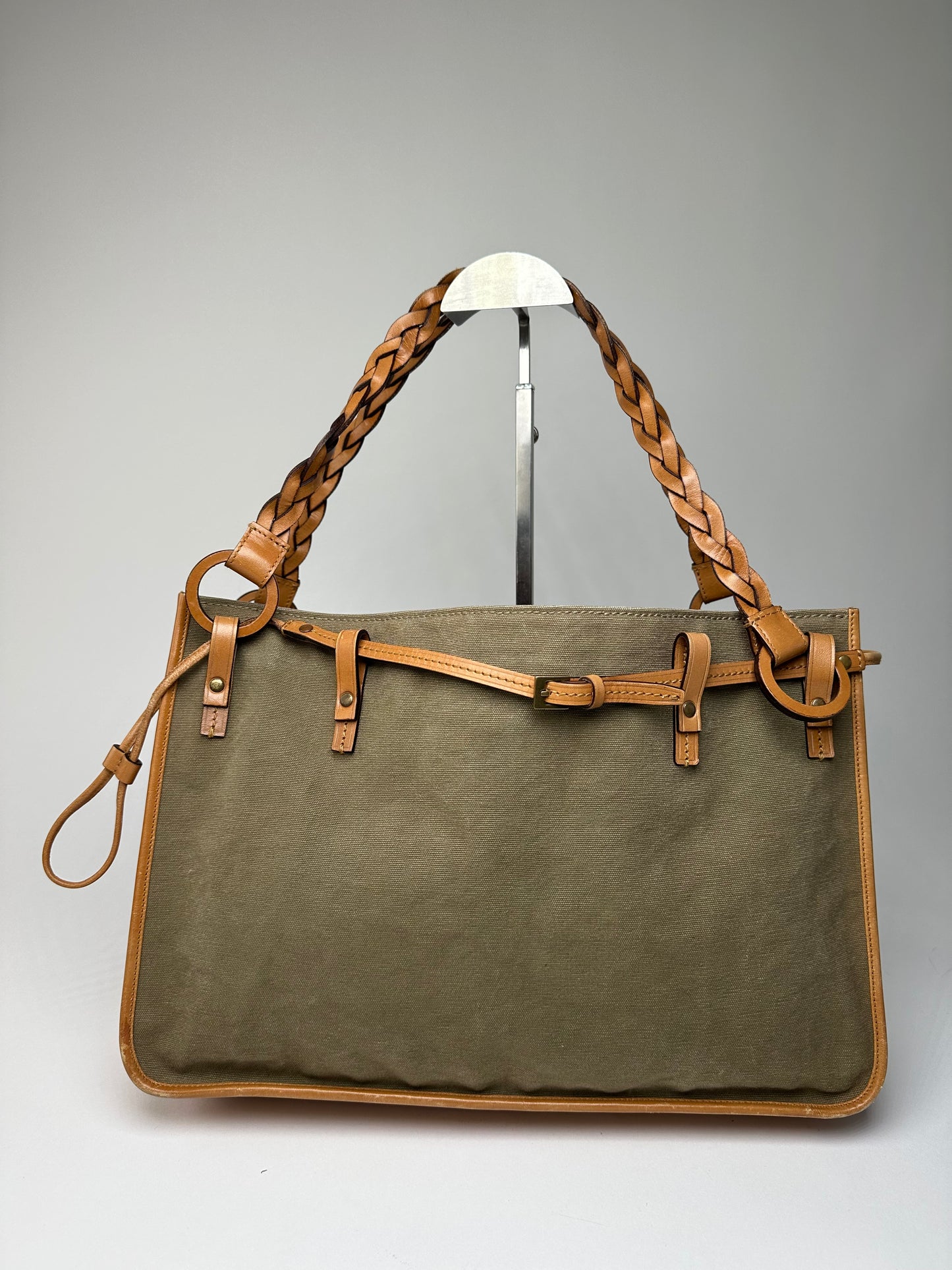 Vintage Gucci Canvas Shoulder Bag Khaki