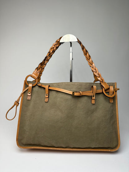 Vintage Gucci Canvas Shoulder Bag Khaki