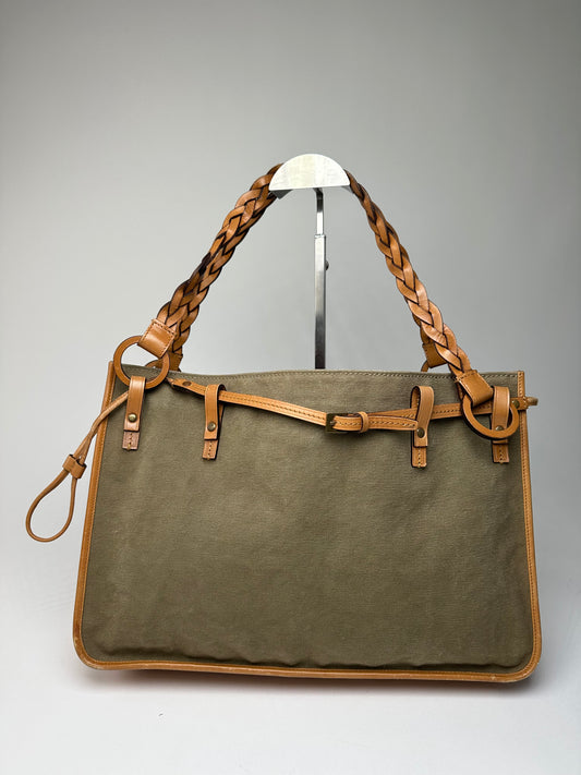 Vintage Gucci Canvas Shoulder Bag Khaki