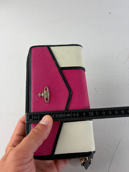 Vintage Vivienne Westwood Textured Leather Wallet Pink White Gold