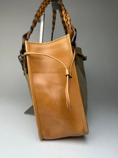 Vintage Gucci Canvas Shoulder Bag Khaki