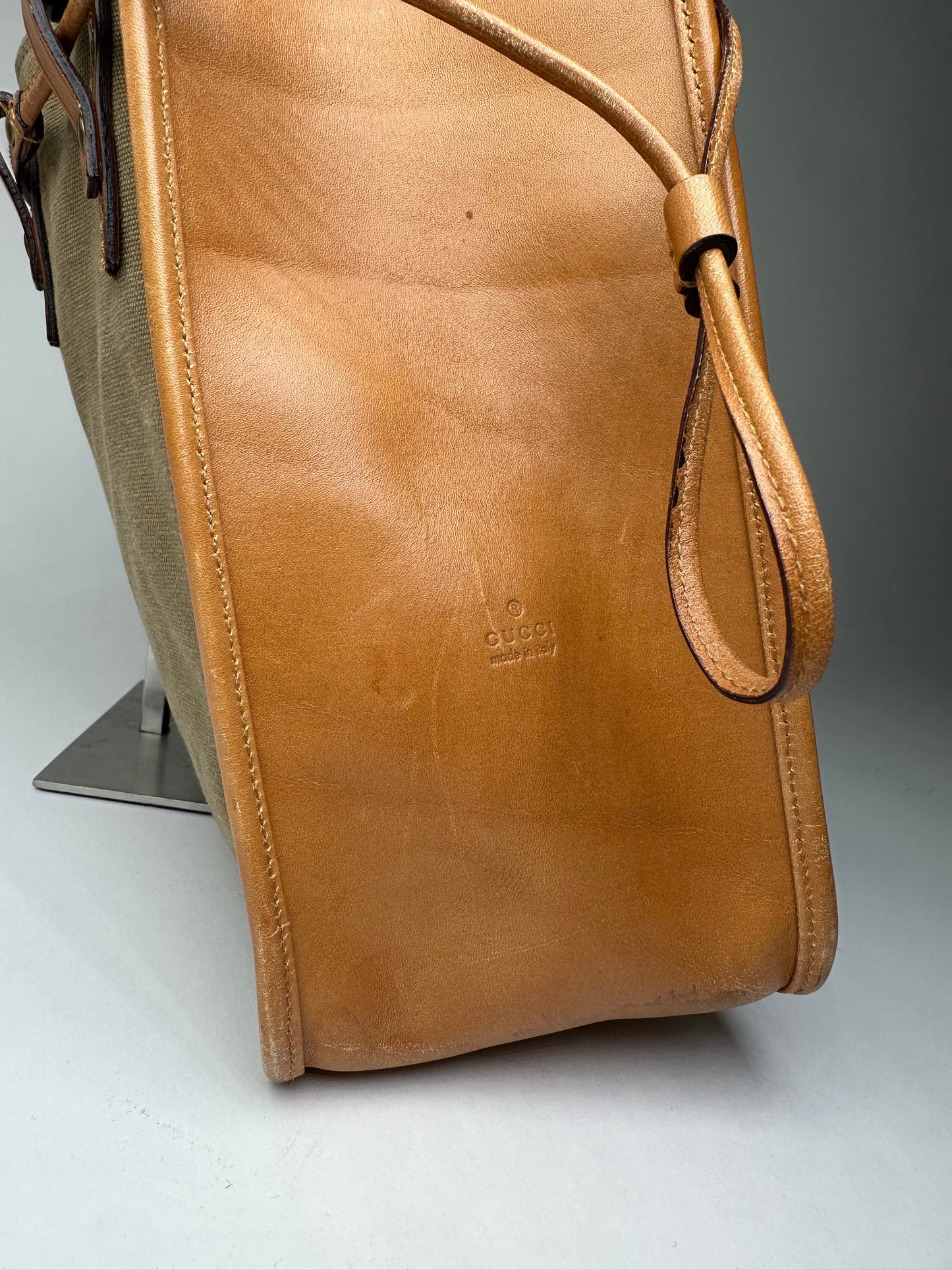 Vintage Gucci Canvas Shoulder Bag Khaki
