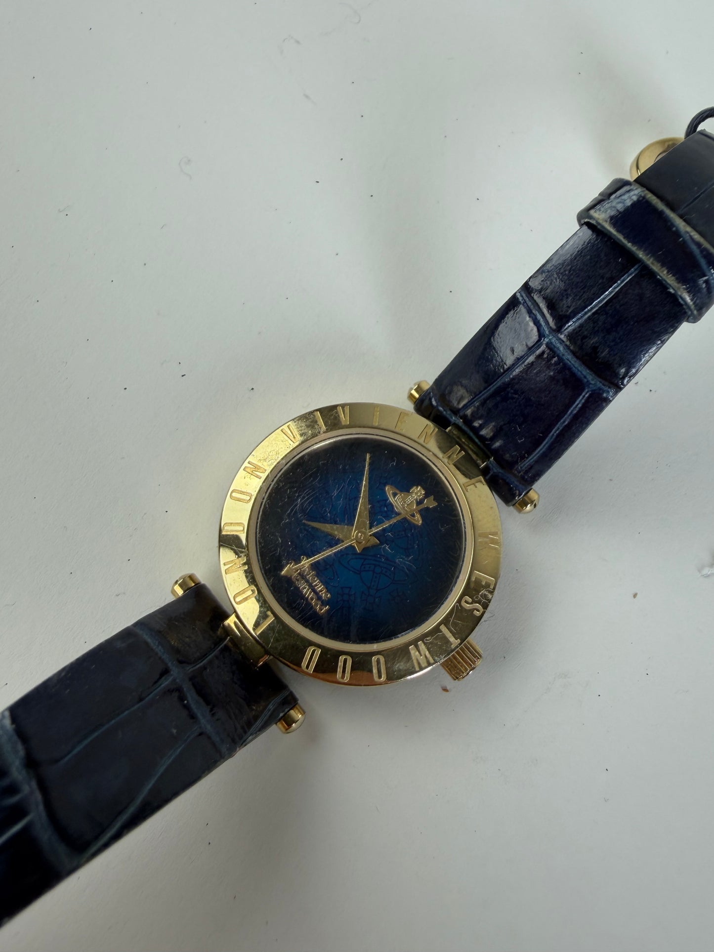 Vintage Vivienne Westwood Steel Bracelet Watch Navy Gold