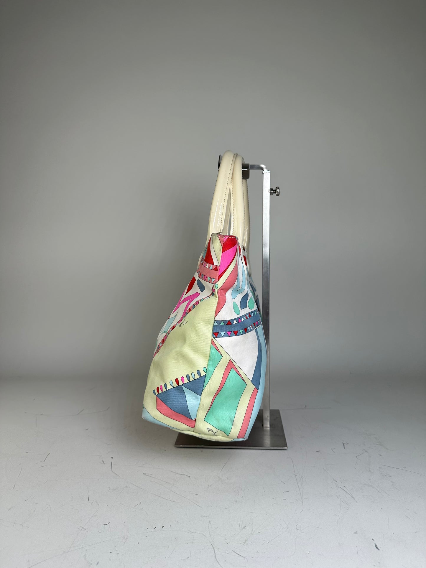 Vintage Emilio Pucci Silk Canvas Tote Bag Pink Turquoise Red