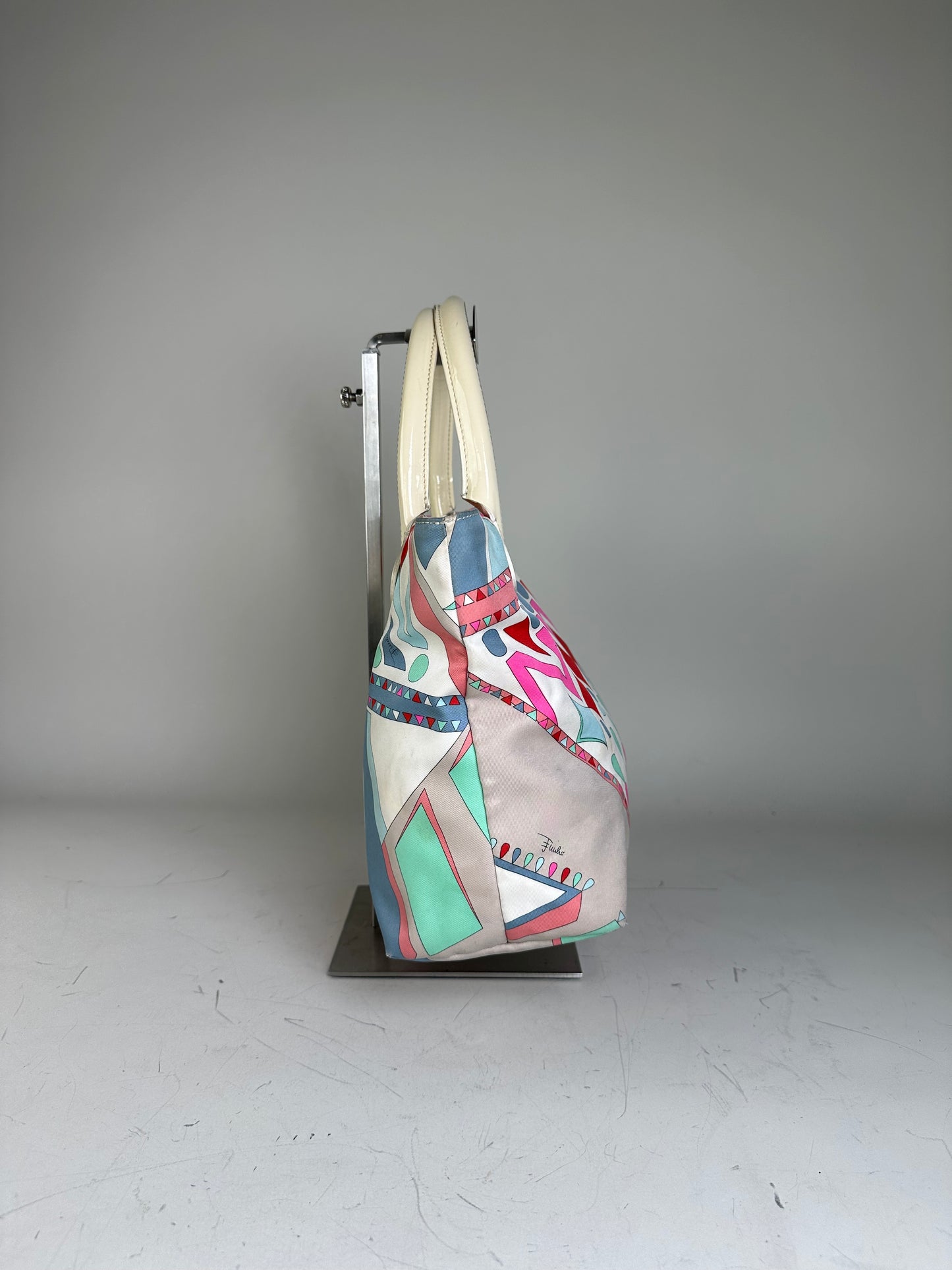 Vintage Emilio Pucci Silk Canvas Tote Bag Pink Turquoise Red