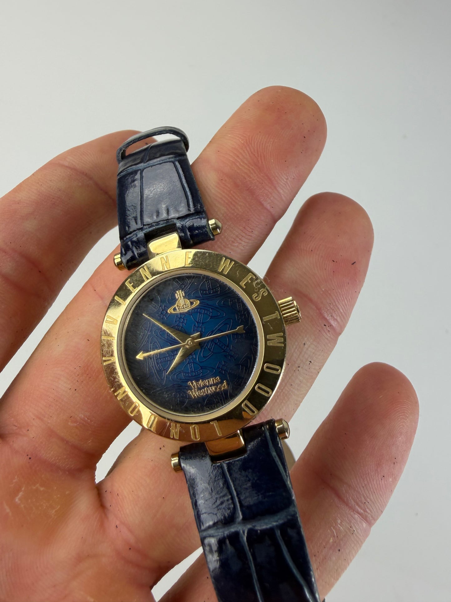 Vintage Vivienne Westwood Steel Bracelet Watch Navy Gold
