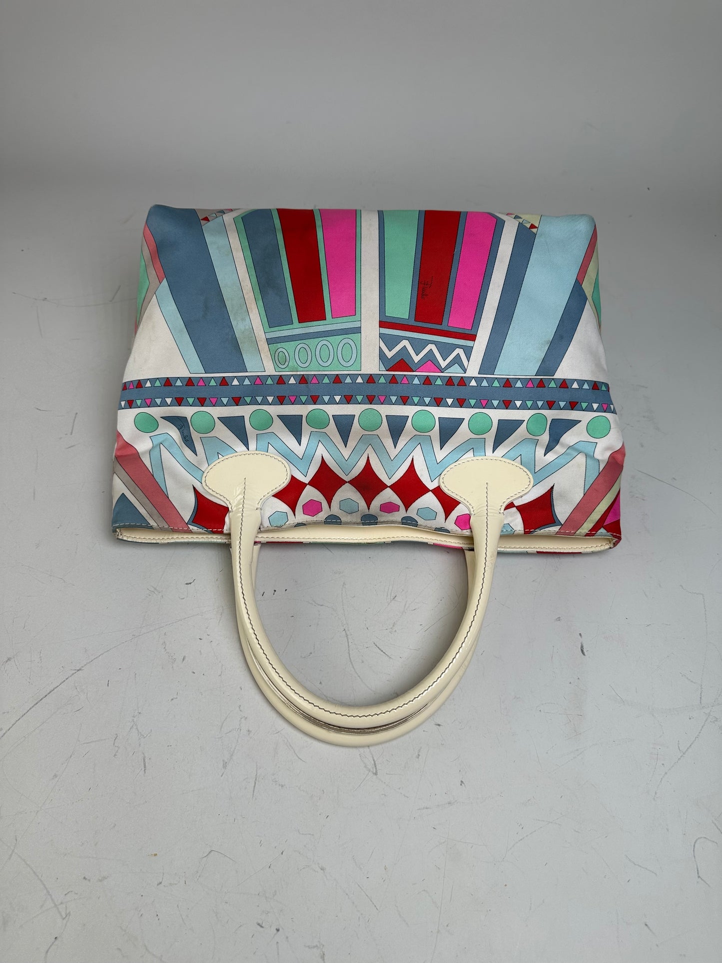 Vintage Emilio Pucci Silk Canvas Tote Bag Pink Turquoise Red