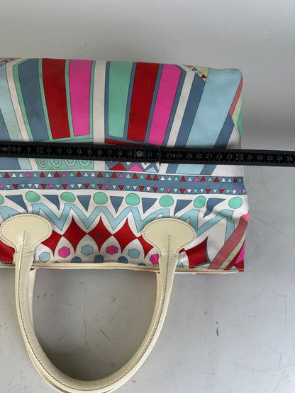 Vintage Emilio Pucci Silk Canvas Tote Bag Pink Turquoise Red