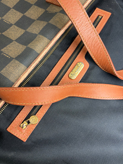 Vintage Fendi Checkered Coated Canvas Tote Brown Black