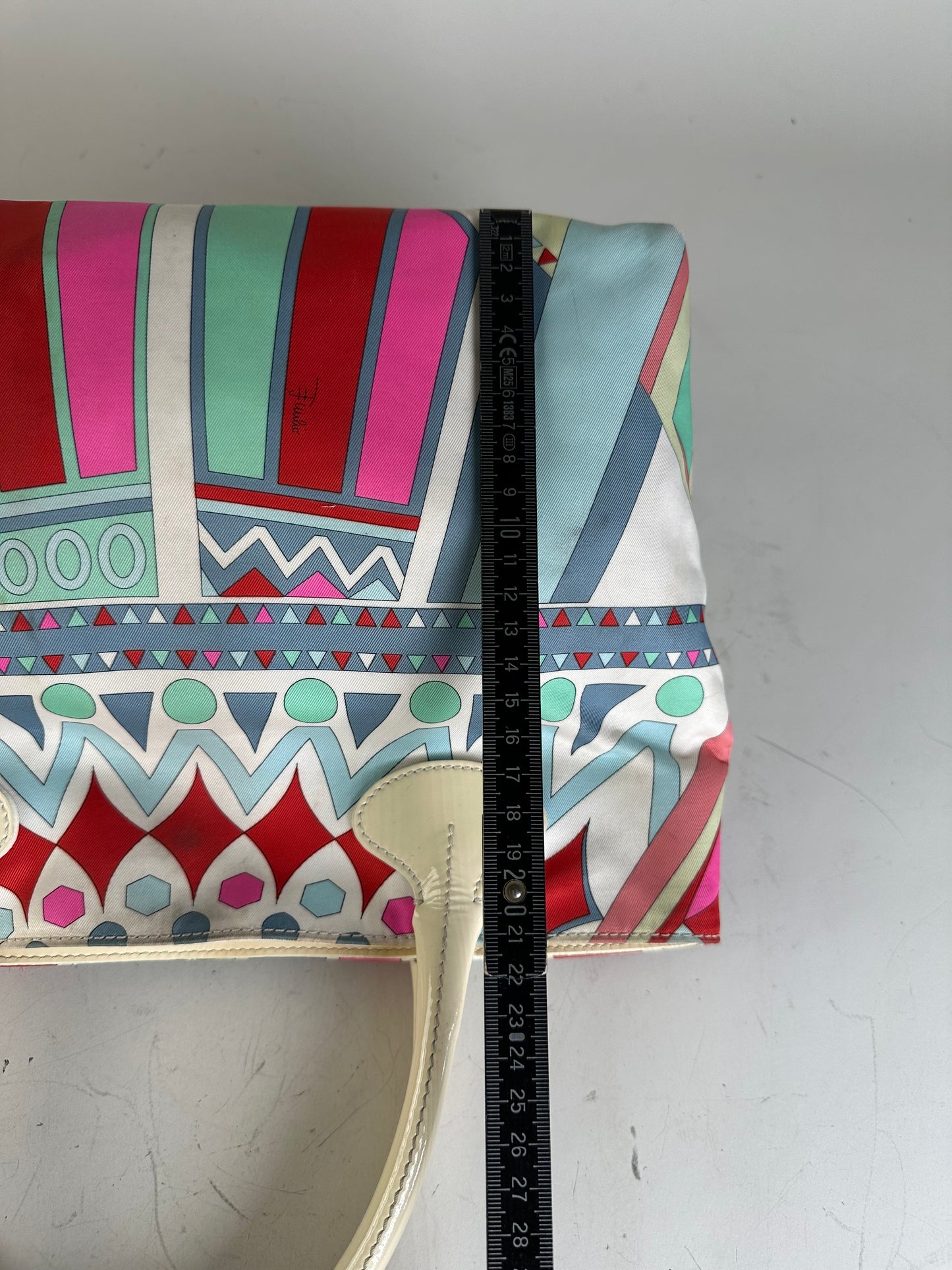 Vintage Emilio Pucci Silk Canvas Tote Bag Pink Turquoise Red